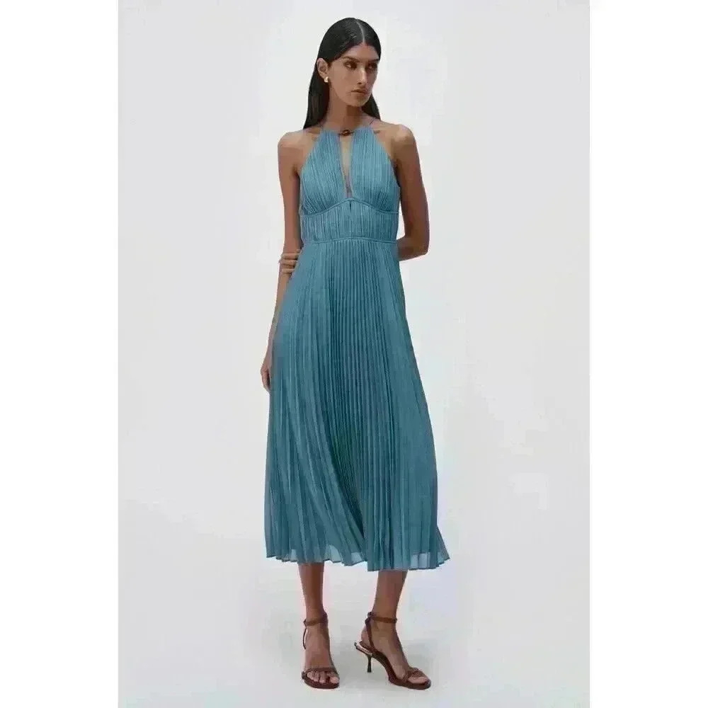 Jonathan Simkhai Carli Plisse Midi Dress Celeste Blue Brand New